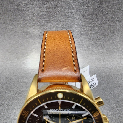 Movado Heritage Calendoplan S Watch Men 42mm Black Dial Gold Tone Date 36500624