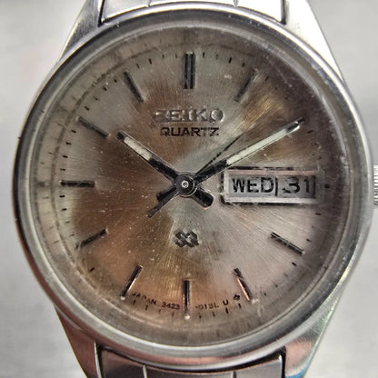 Seiko SQ Watch Women 24mm Bronze Dial Silver Tone Daydate 3423-0099 New Battery1