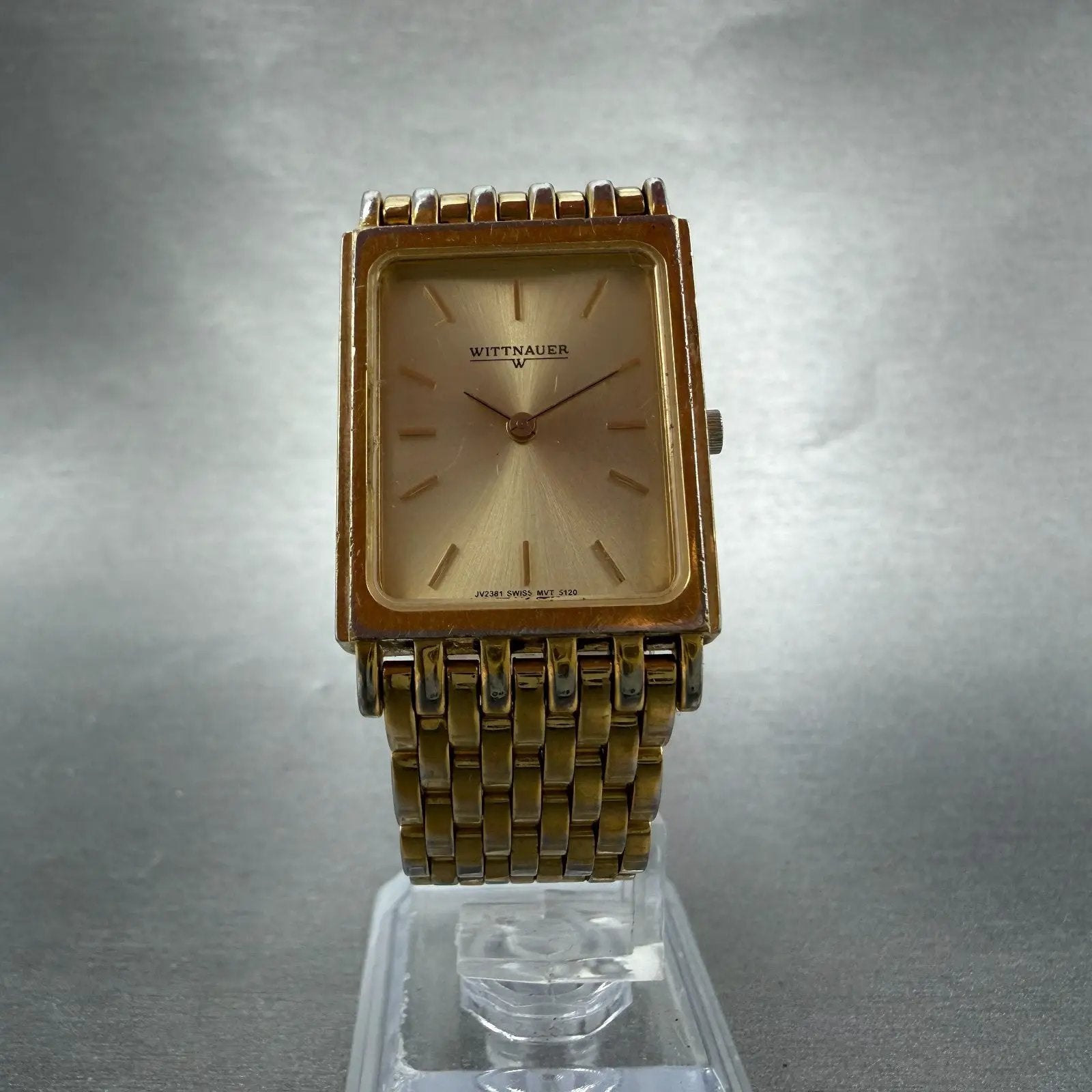 Wittnauer Tank Watch Men 24mm Champagne Dial Gold Tone JV23815120 New Battery5