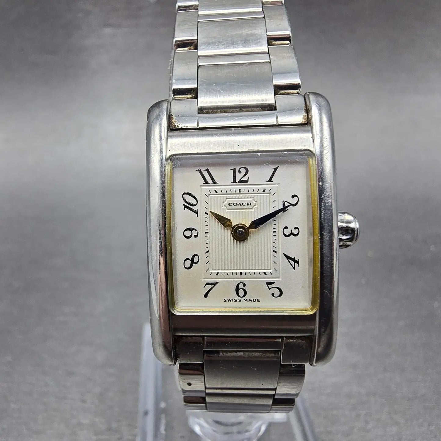 Coach Tank Watch Women 19mm Silver Dial Silver Tone Rectangle W002B PARTS0