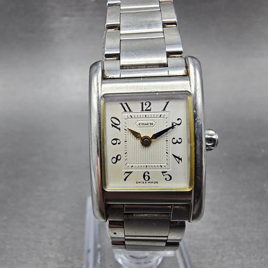 Coach Tank Watch Women 19mm Silver Dial Silver Tone Rectangle W002B PARTS0