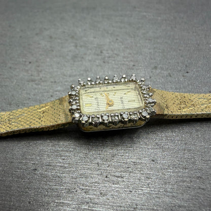 Armitron Deauville Watch Women 12mm Gold Tone Diamond Bezel BROKEN!! New Battery6