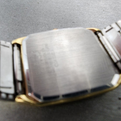 Seiko Tank Watch Men 26mm Gray Dial Gold Tone Rectangle 6530-5080 New Battery