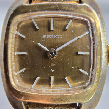 Seiko Watch Women 17mm Bronze Dial Gold Tone Rectangle 11-3499 Vintage Works1