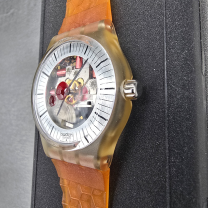 Swatch Musicall Adam Watch Men 34mm Skeleton Dial Alarm SLZ106 New Battery NOS4