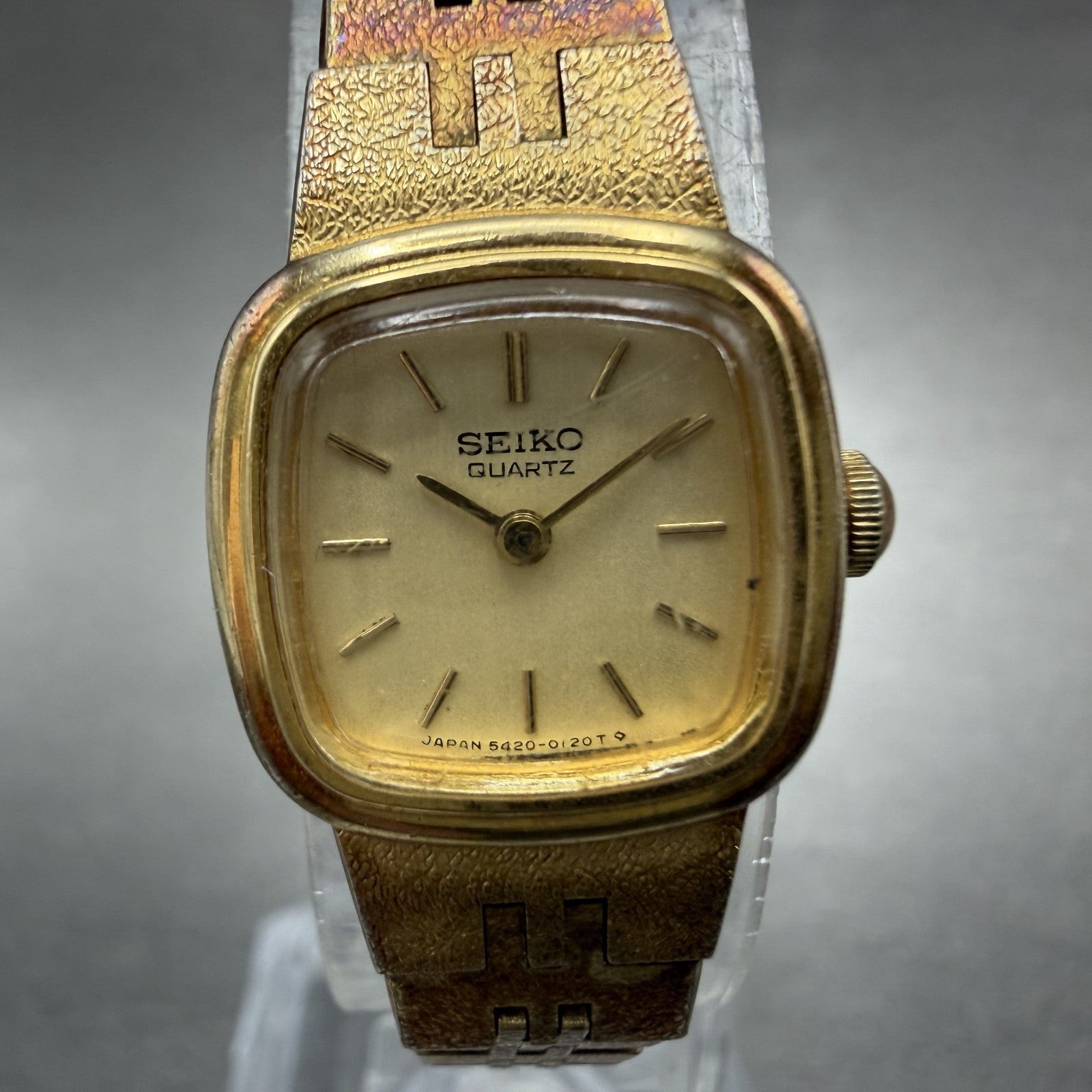 Seiko Watch Women 16mm Champagne Dial Gold Tone Rectangle 5420-5079 New Battery1