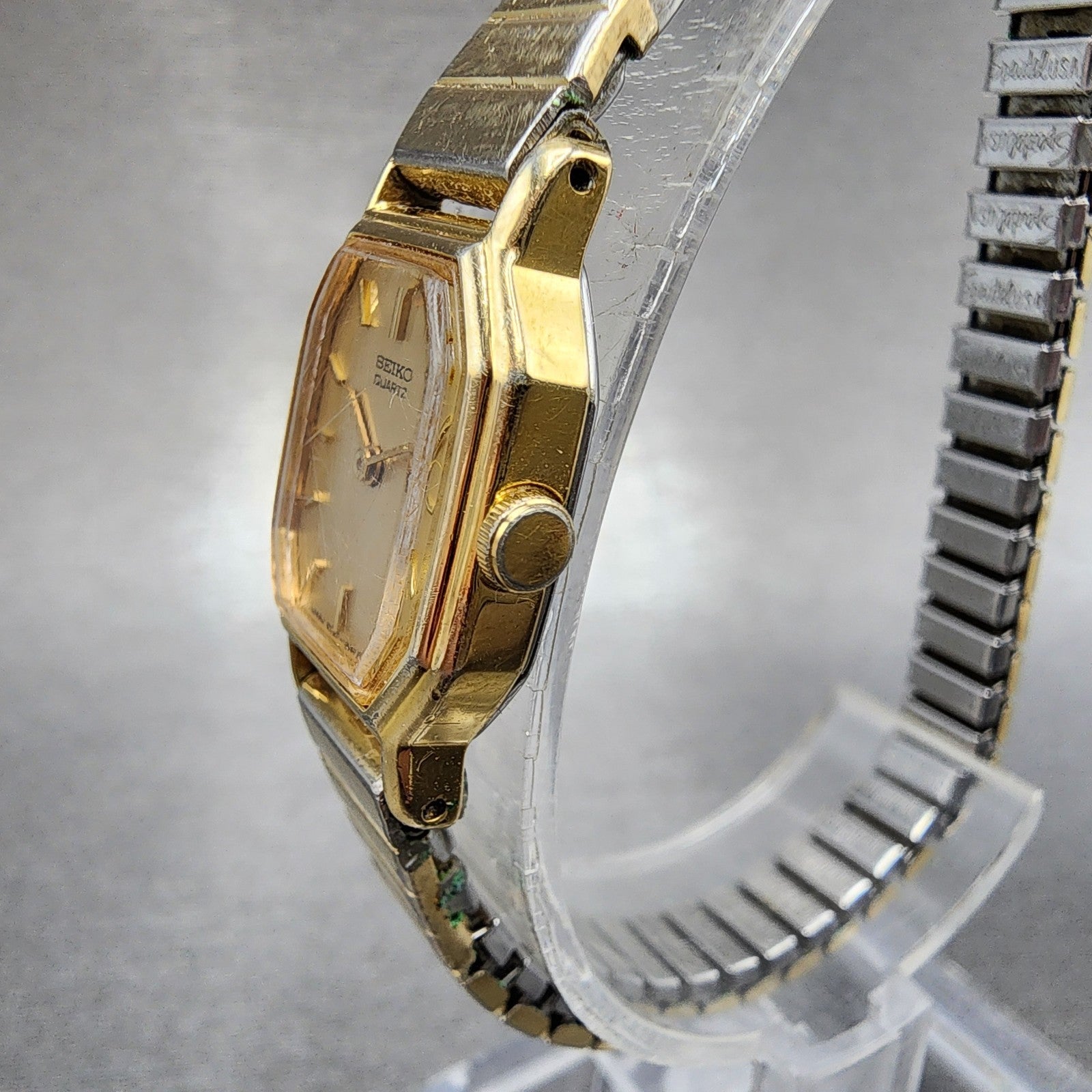 Seiko Watch Women 16mm Champagne Dial Gold Tone Octagon 2c205760 New Battery2