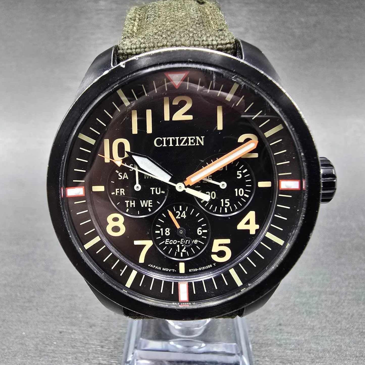 Citizen Eco-Drive Watch men 43mm Black Dial Black Tone Daydate 8729-S105781 Runs0