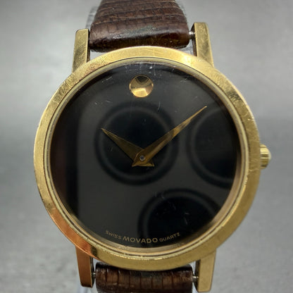 Movado Museum Watch Women 25mm Black Dial Gold Tone Round 87-25-832 New Batt ABC1