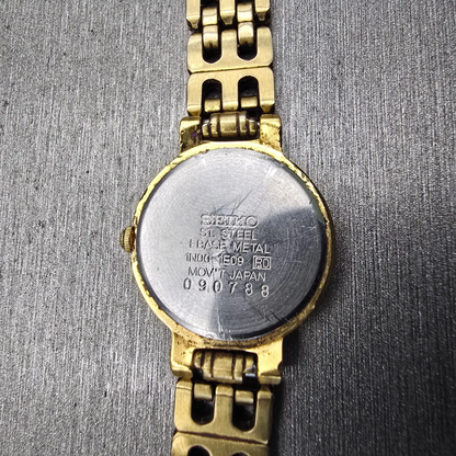 Seiko Watch Women 21mm Gold Dial Gold Tone Round 1N00-1E09 New Battery Vintage10