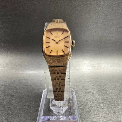 Seiko Watch Women 17mm Gold Dial Gold Tone Rectangle 1400-7399 New Battery VTG5
