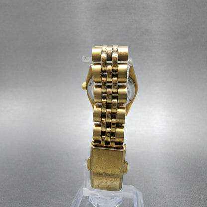 Technos Datejust Watch Women 27mm Champange Dial Gold Tone Date Round New Batt8