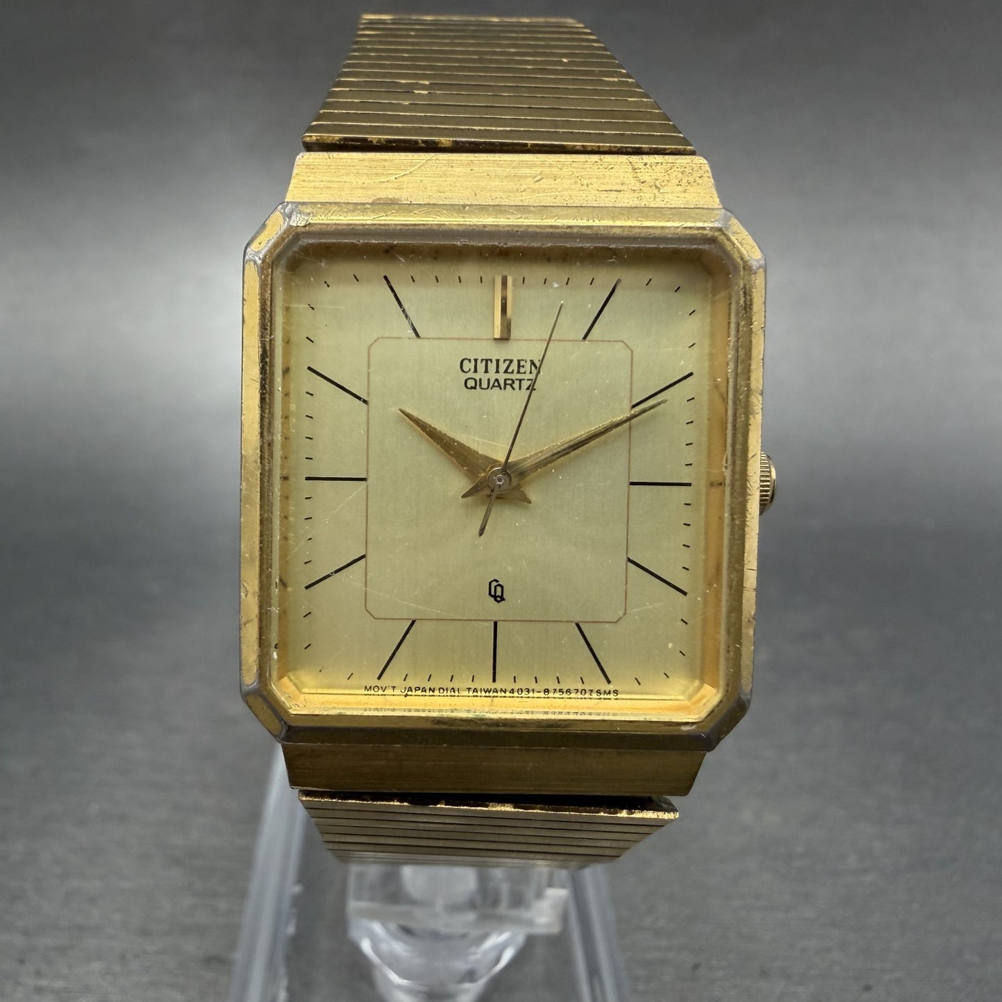 Citizen Tank Watch Men 25mm Champagne Dial Gold Tone 4031-892658 New Battery abs0