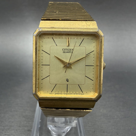 Citizen Tank Watch Men 25mm Champagne Dial Gold Tone 4031-892658 New Battery abs0