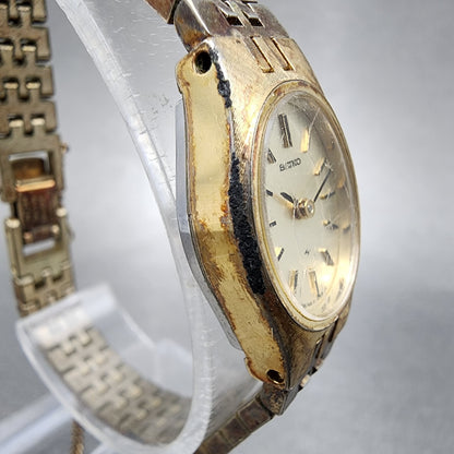 Seiko Watch Women 17mm Champagne Dial Gold Tone Manual Wind Oval 11-7849  Runs