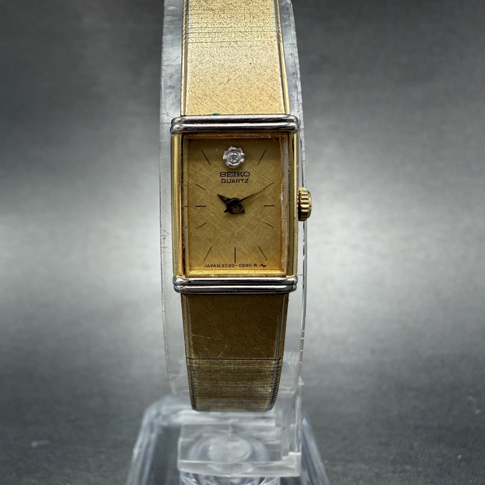 Seiko Tank Watch Women 12mm Gold Dial Gold Tone Rectangle 2E20-5409 New Batt UUK0