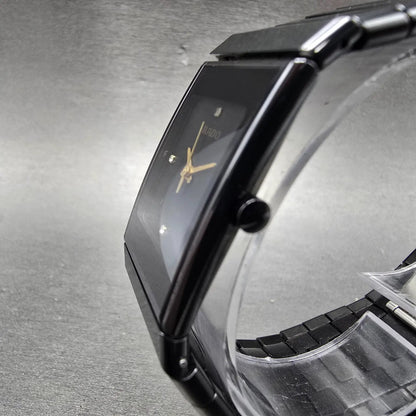 Rado Jubile Watch Men 24mm Black Dial Black Ceramic Rectangle 205.0295.3 New Bat2