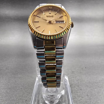 Seiko Watch Women 23mm Gold Dial Two Tone Daydate Round 7N83-0041 New Battery5
