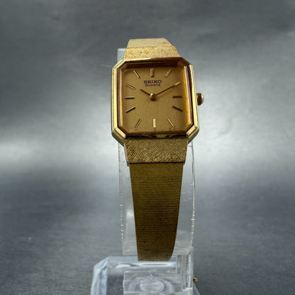 Seiko Tank Watch Women 17mm Champagne Dial Gold Tone 7320-5189 New Battery VTG5