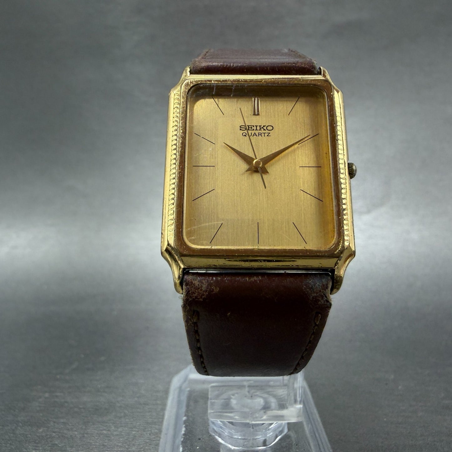 Seiko Tank Watch Men 27mm Champagne Dial Gold Tone 9521-5040 New Battery Vintage5