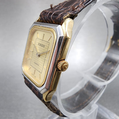 Rado Tank Watch Women 20mm Gold Dial Two Tone Octagon 133.5293.2 New Battery2
