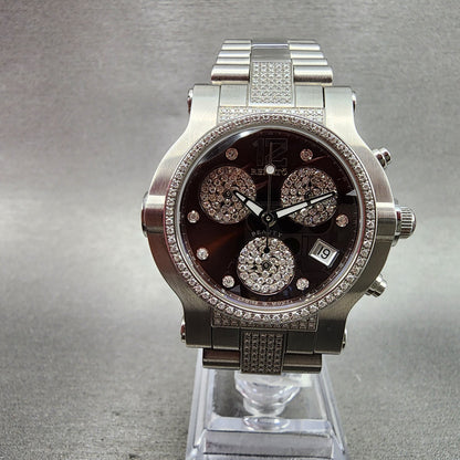 Renato Beauty Chronograph Watch Women 36mm Brown Dial Steel Diamond New Battery1