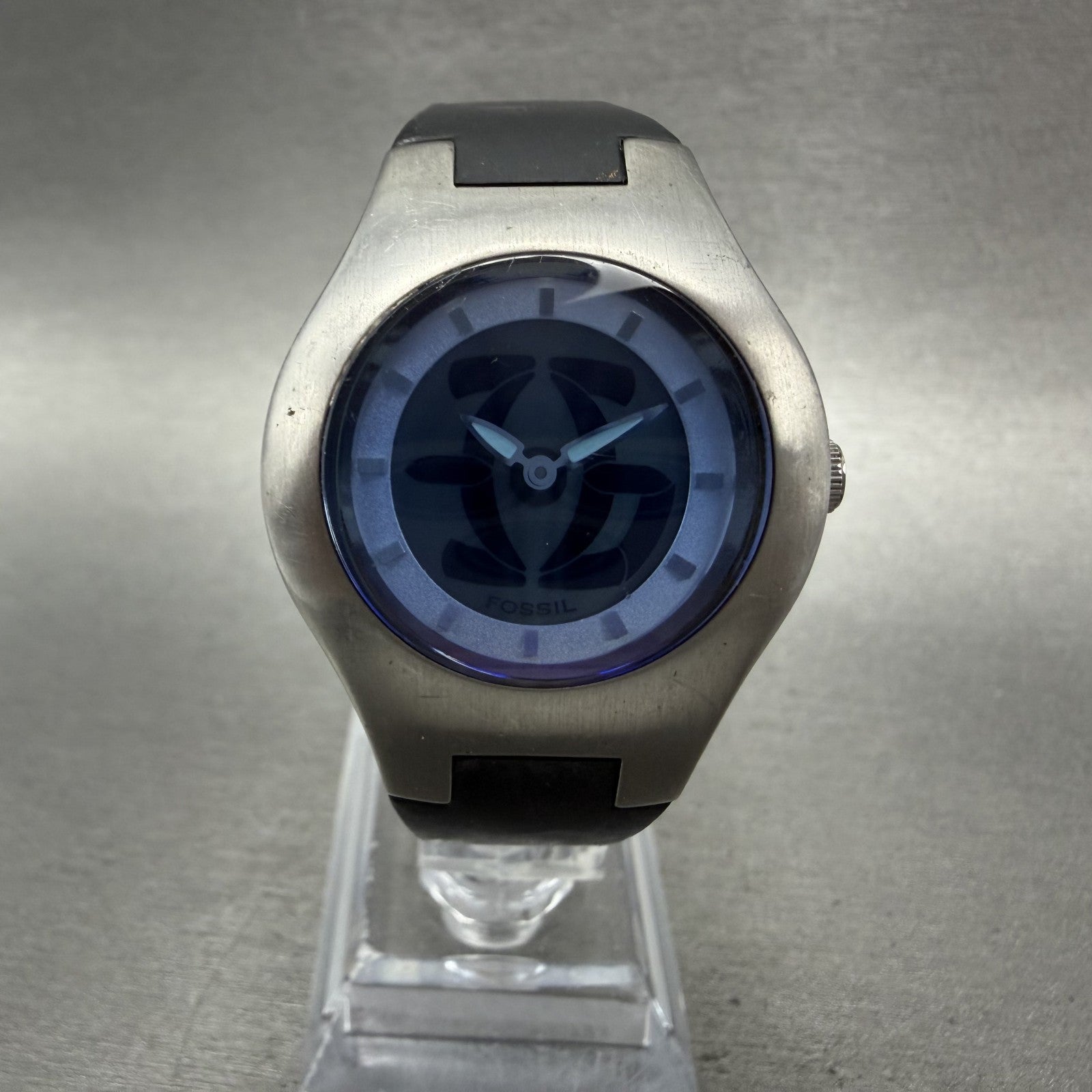 Fossil Big Tic Watch Women 32mm Blue Dial Silver Tone Round JR-7955 New Battery0