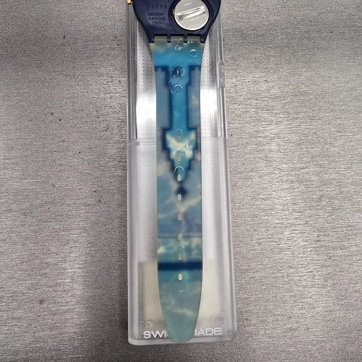 Swatch Blue Flamingo Watch Men 34mm Blue Dial Black Case GN114 New Battery NOS10