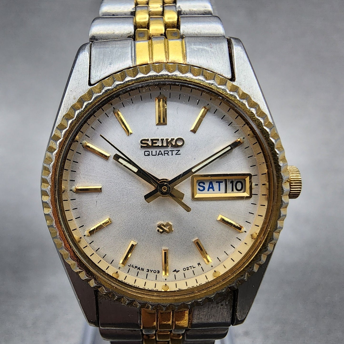 Seiko SQ Watch Women 24mm White Dial Two Tone Daydate 24mm Round New Battery1