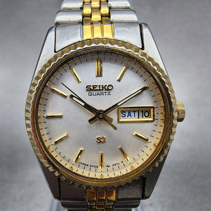 Seiko SQ Watch Women 24mm White Dial Two Tone Daydate 24mm Round New Battery1