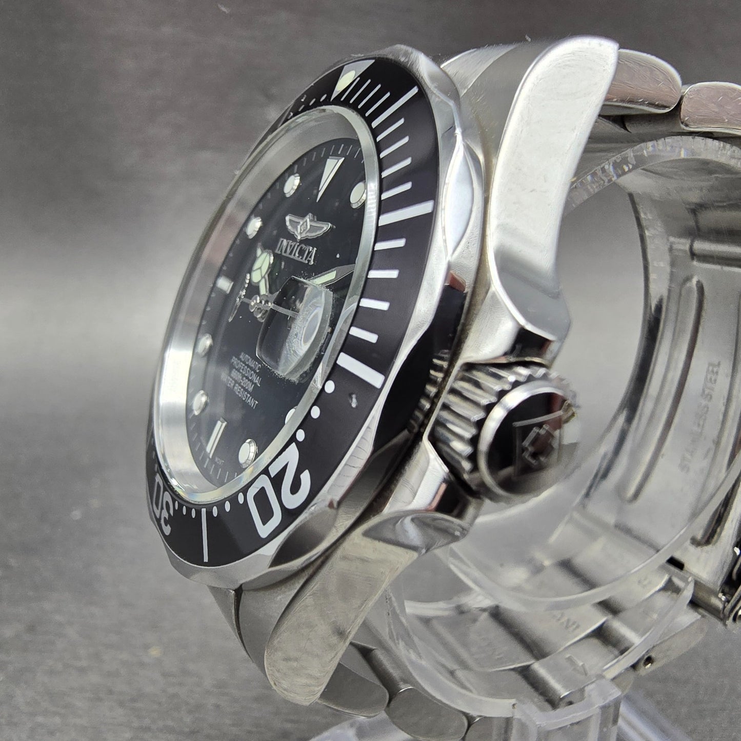 Invicta Pro Diver Automatic Watch Men 40mm Black Dial Silver Tone Date PARTS3