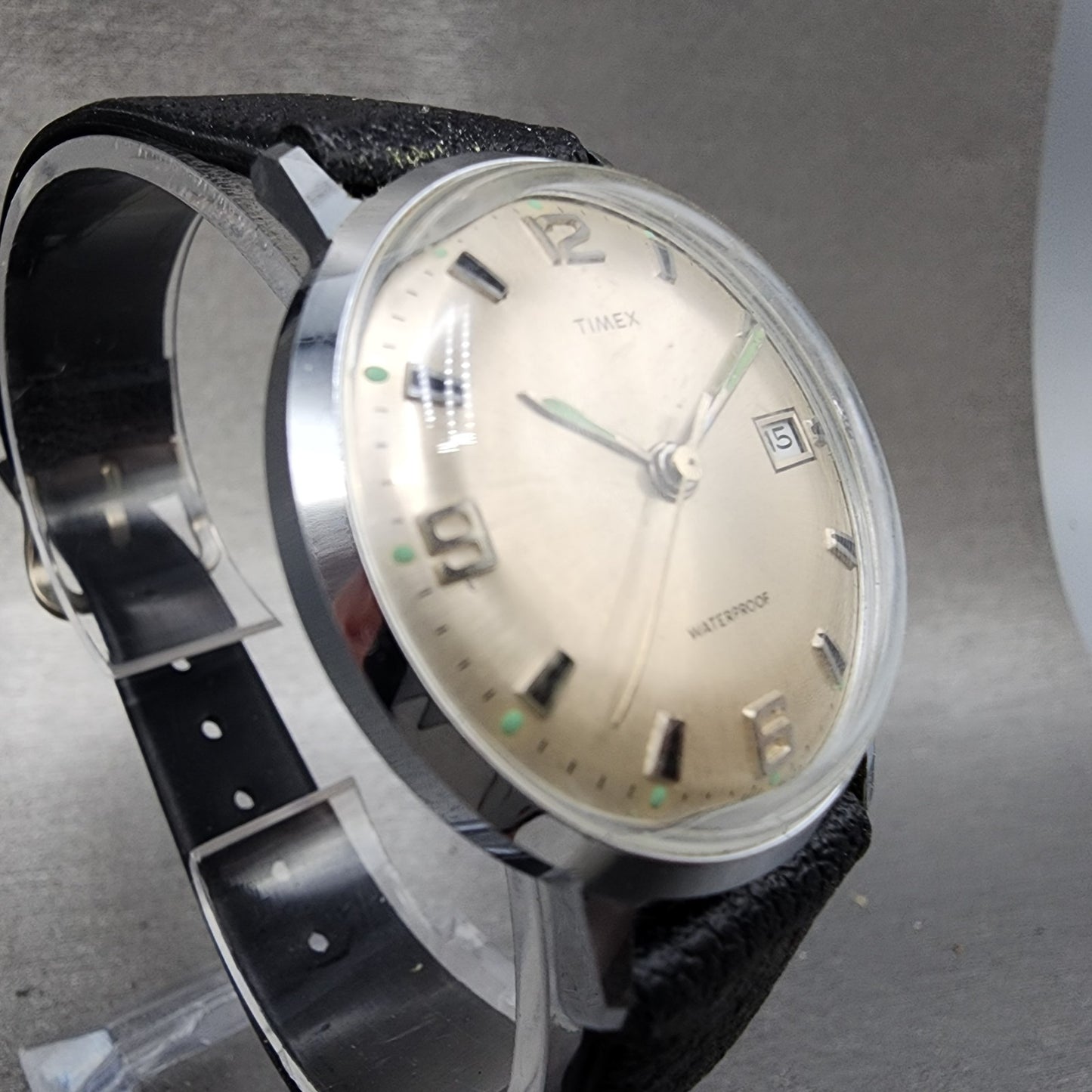 Timex Marlin Watch Men 34mm Champagne Dial Silver Tone Date Round Manual PARTS3