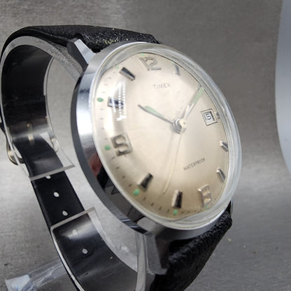 Timex Marlin Watch Men 34mm Champagne Dial Silver Tone Date Round Manual PARTS3