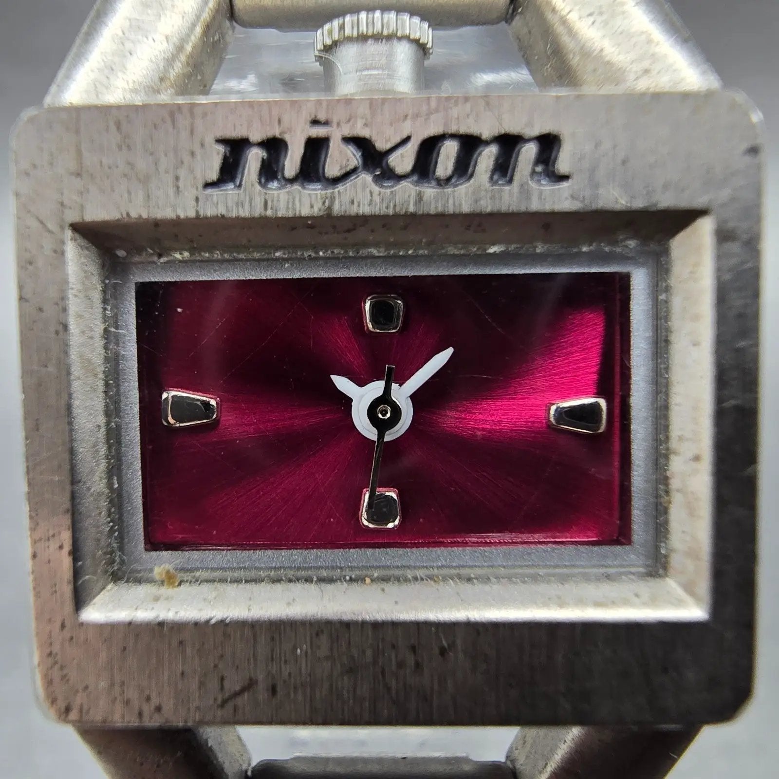 Nixon Sugar Watch Women 23mm Pink Dial Silver Tone Rectangle New Battery1
