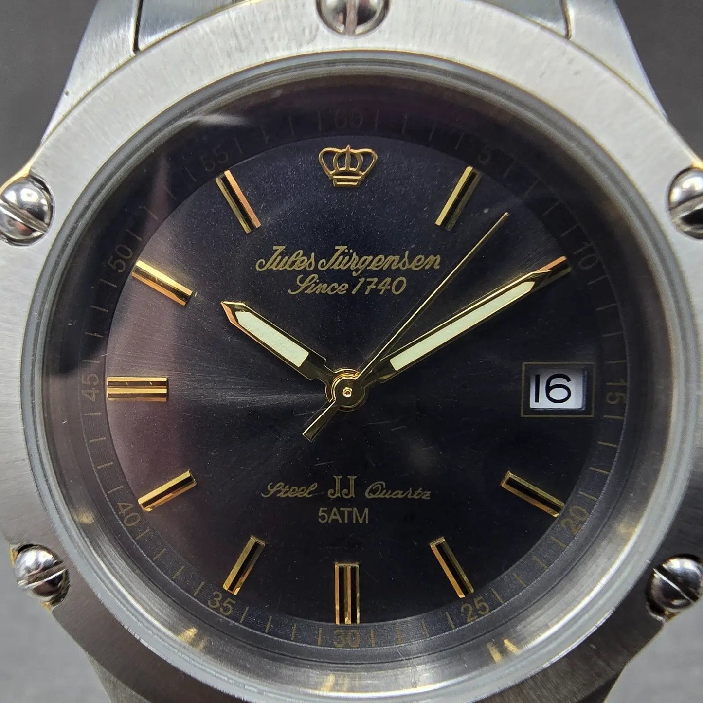 Jules Jurgensen Watch Men 38mm Gray Dial Two Tone Date Round 7635 New Battery1