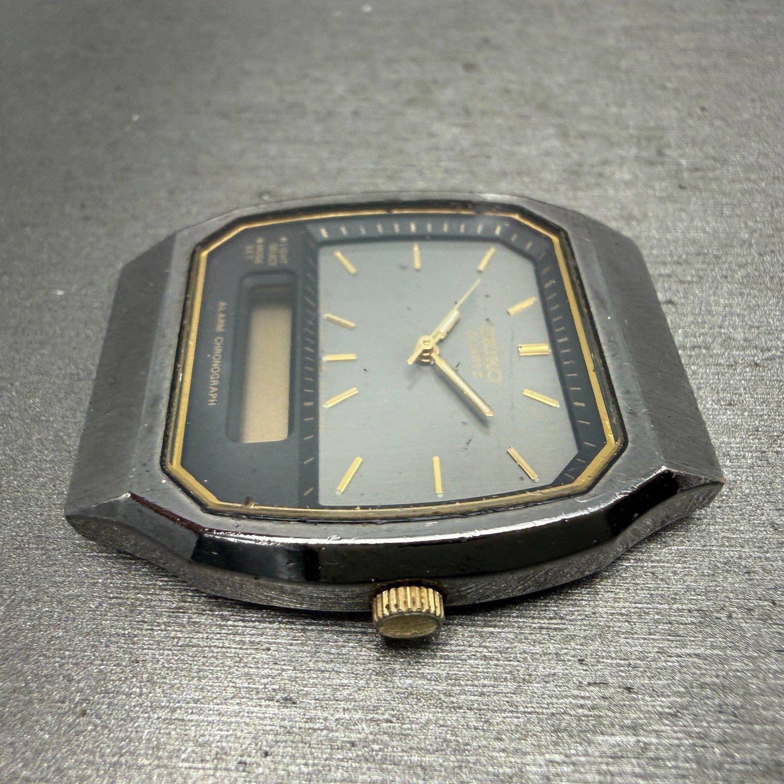 Seiko Analog Digital Watch Men 33mm Black Dial Black Tone Alarm H601-5479 PARTS6