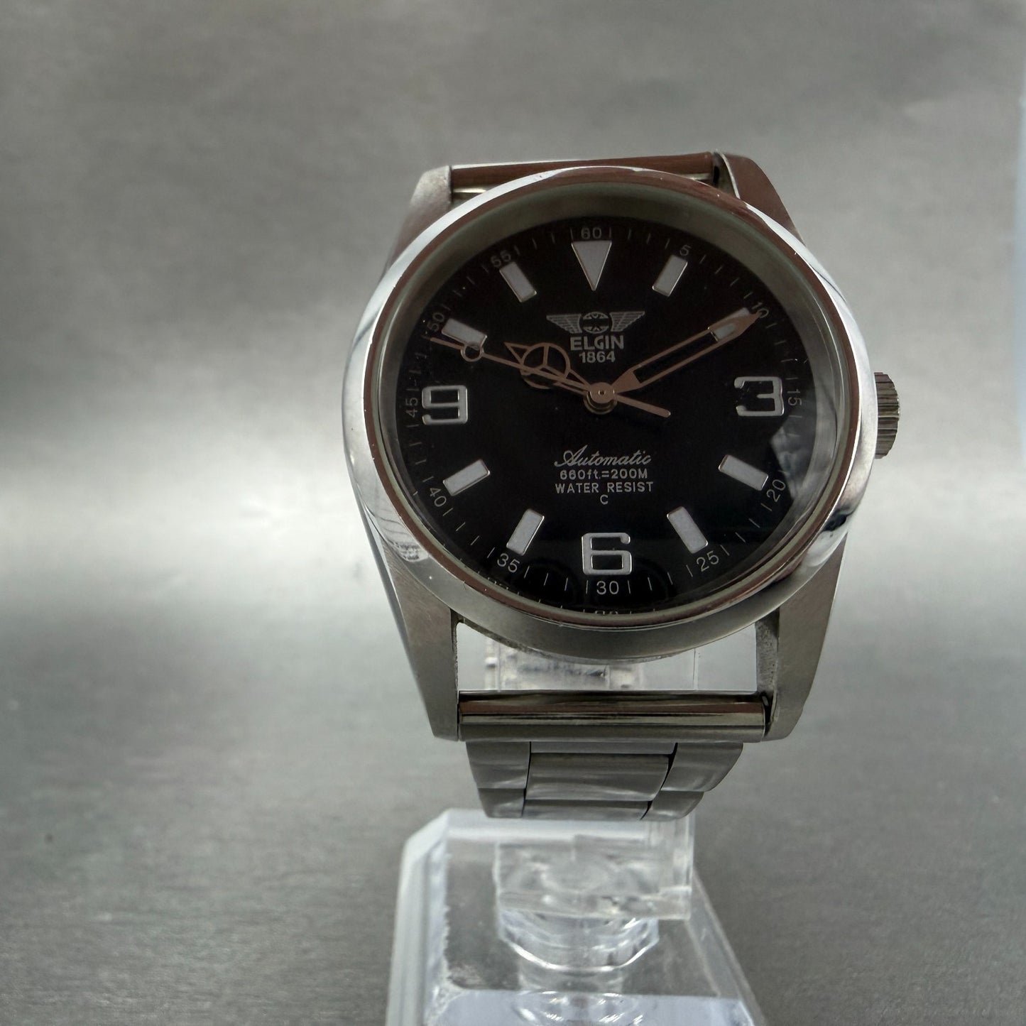 Elgin Automatic Watch Men 36mm Black Dial Stainless Steel Round FK-979 Runs6