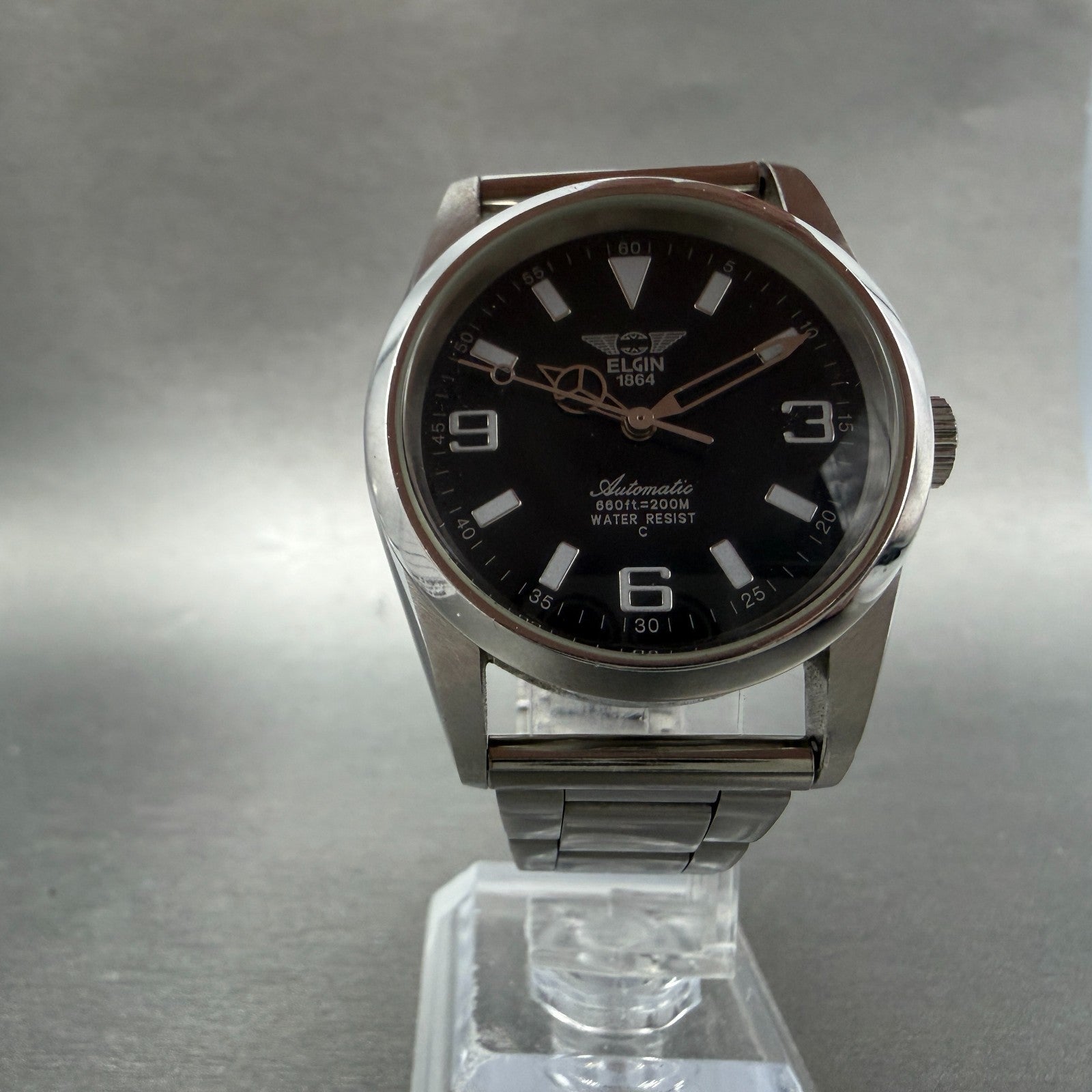 Elgin Automatic Watch Men 36mm Black Dial Stainless Steel Round FK-979 Runs6