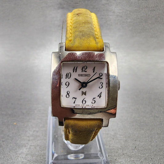 Seiko Noie Tank Watch Women 21mm White Dial Silver Tone Square 1F215D80 New Bat0
