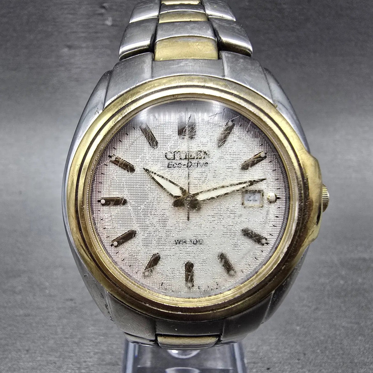 Citizen Eco-Drive Watch Men 39mm White Dial Two Tone Date F810-S005353 Runs0