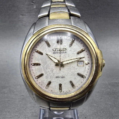 Citizen Eco-Drive Watch Men 39mm White Dial Two Tone Date F810-S005353 Runs0