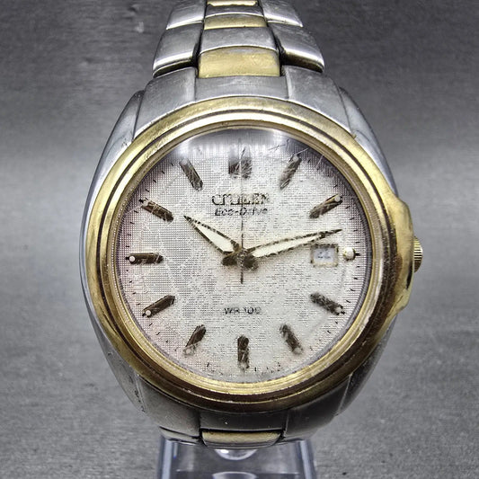Citizen Eco-Drive Watch Men 39mm White Dial Two Tone Date F810-S005353 Runs0