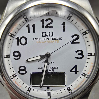 Citizen Q&Q Watch Men 43mm White Dial Silver Alarm Chronograph Solar Works JDM1