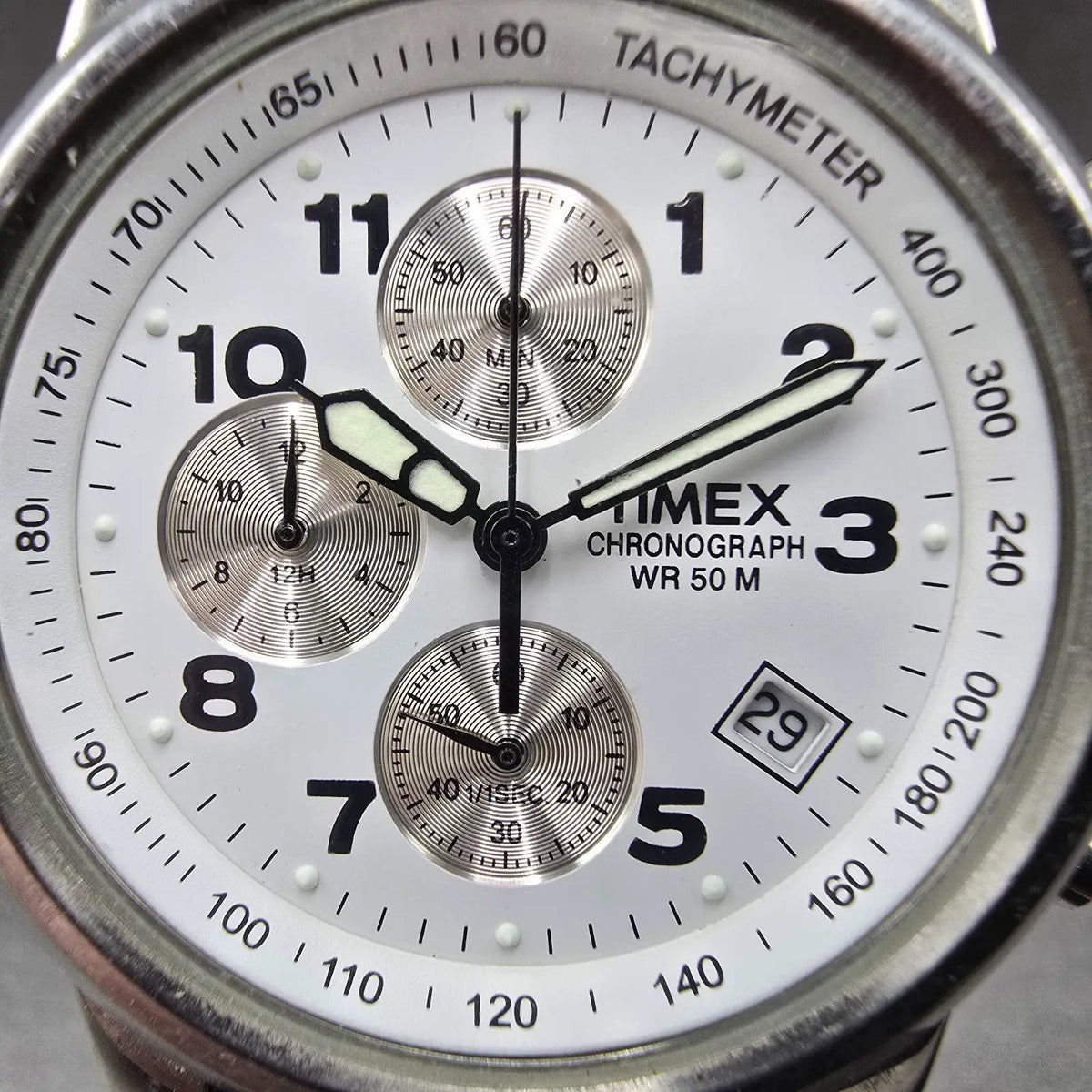 Timex Chronograph H1 Watch Men 38mm White Dial Silver Date Round SR927 New Bath1