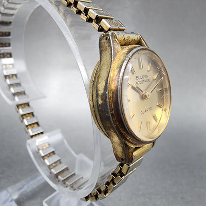 VTG Bulova Accutron Watch Women 22mm Gold Dial Gold Tone Round N8 PARTS