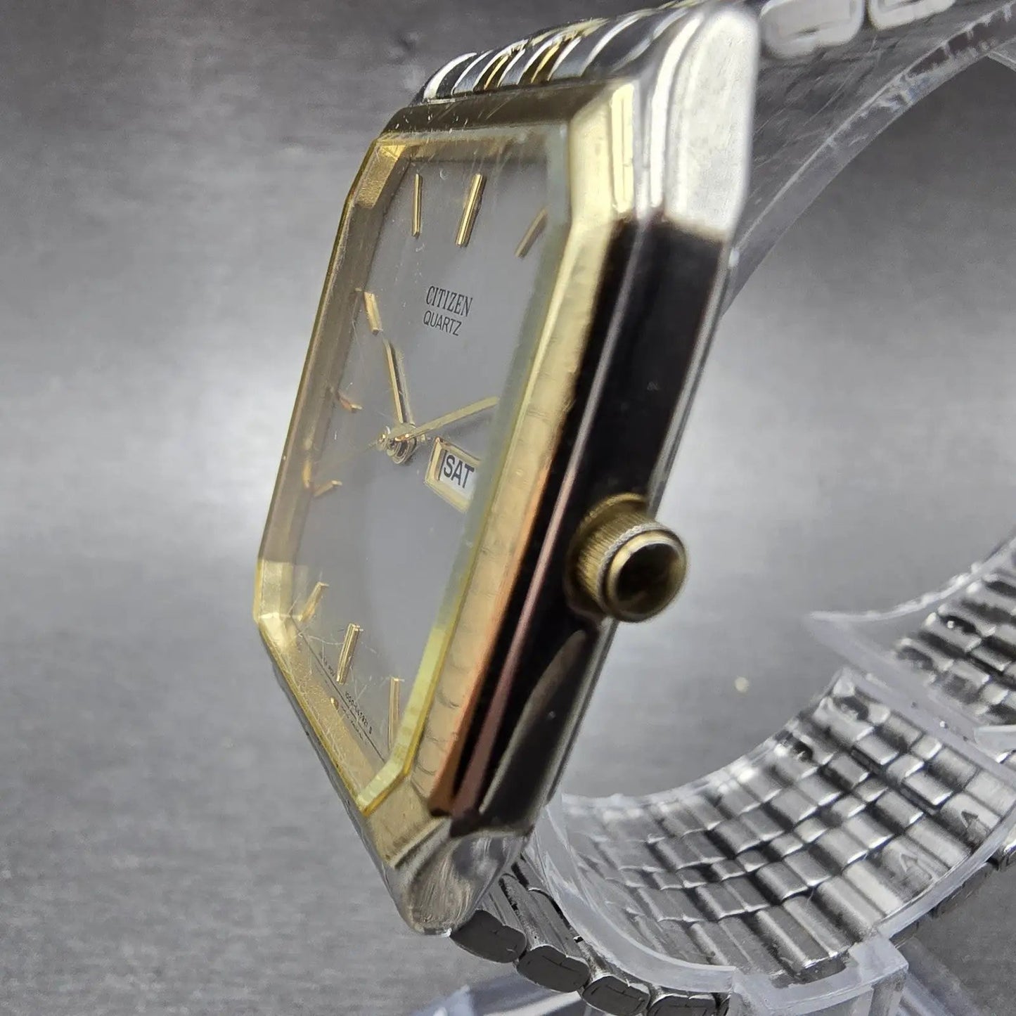 Citizen Watch Men 27mm Silver Dial Two Tone Daydate Rectangle 1000-S63871 NewBat2