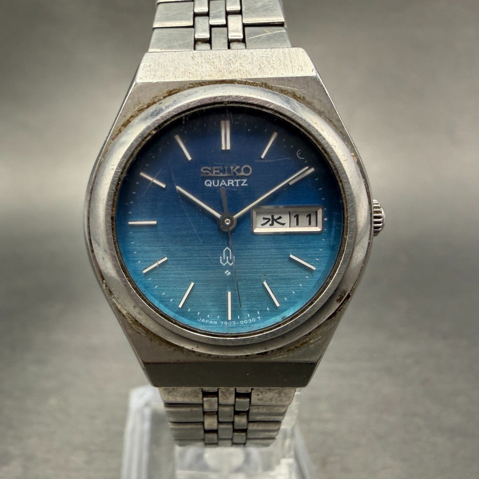 Seiko Watch Women 26mm Blue Dial Silver Tone Daydate Round 7903-0110 New Battery0