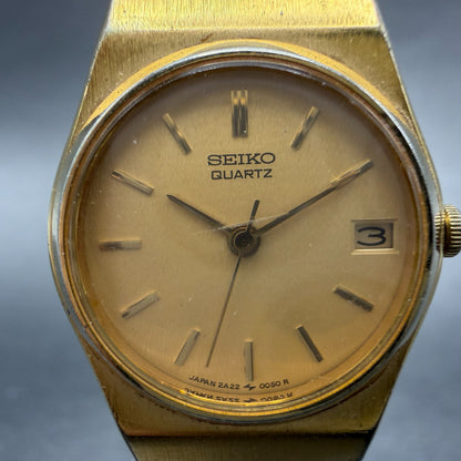 Seiko Watch Women 21mm Champagne Dial Gold Tone Date Round 2A22-0029 New Battery1