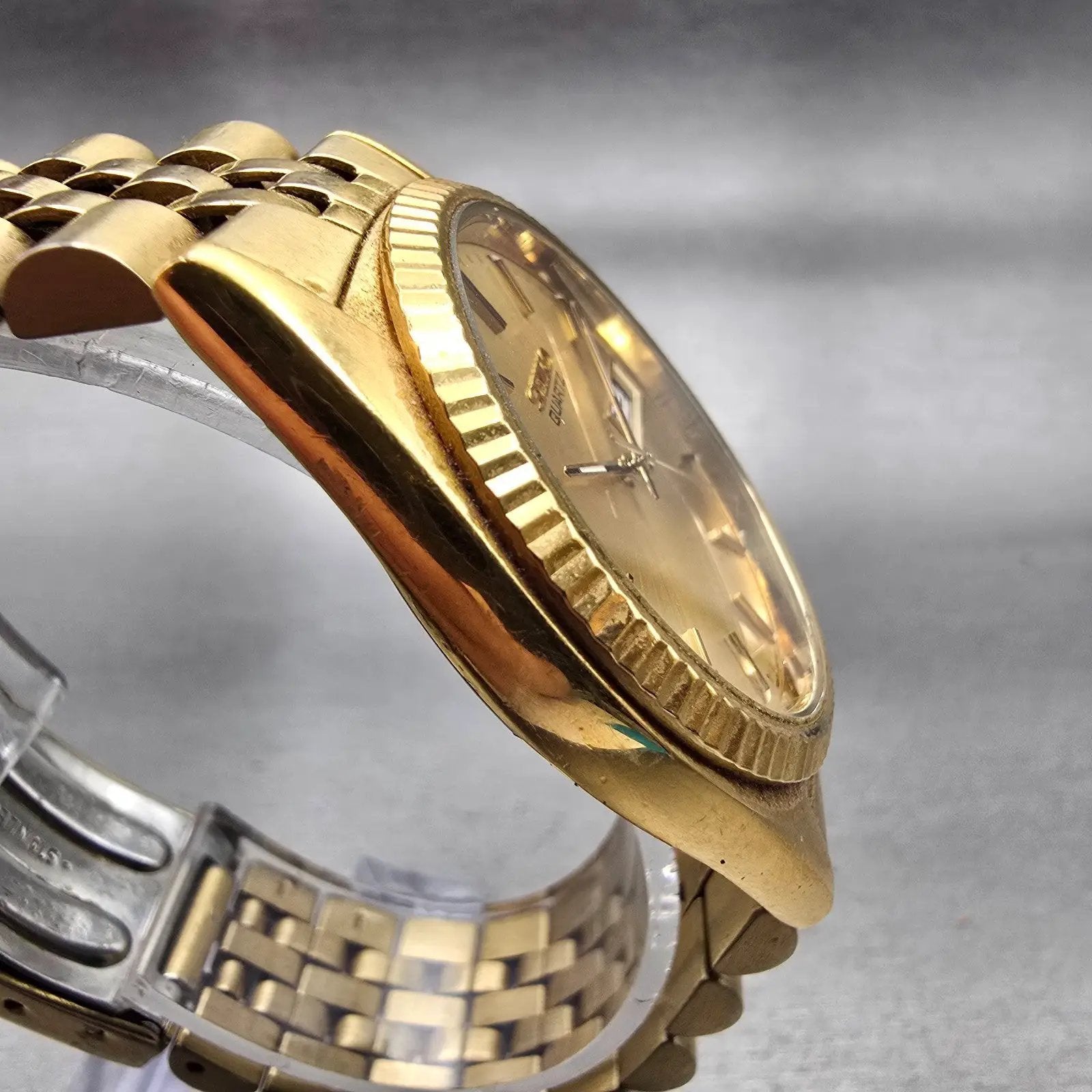 Seiko President Watch Men 37mm Gold Dial Gold Tone Daydate 7N43-8111 New Battery3