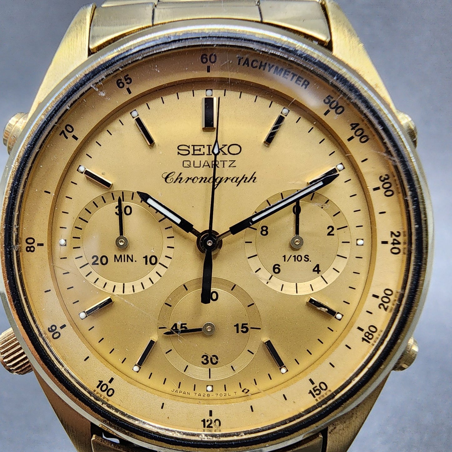 Seiko Chronograph Watch Men 37mm Champagne Dial God Tone 7a287029 New Battery1